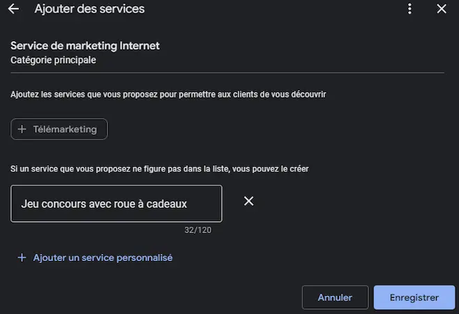 Adding a custom service to optimize a Google Business Profile