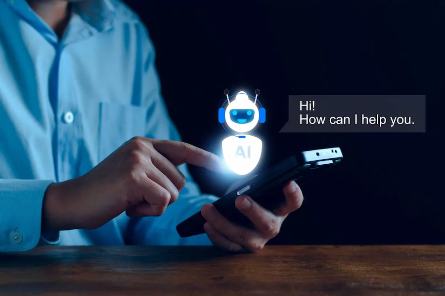 Illustration of a chatbot interacting with a customer