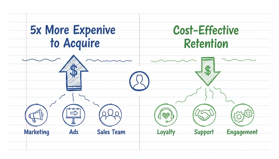 Illustration of loyalty profitability versus customer acquisition