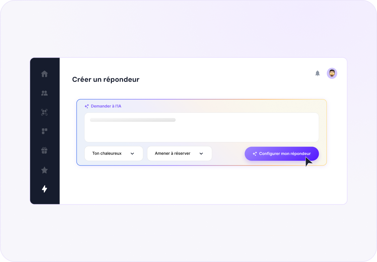 Bouton Demander à l'IA générant un script SMS d'appel manqué dans Up Review