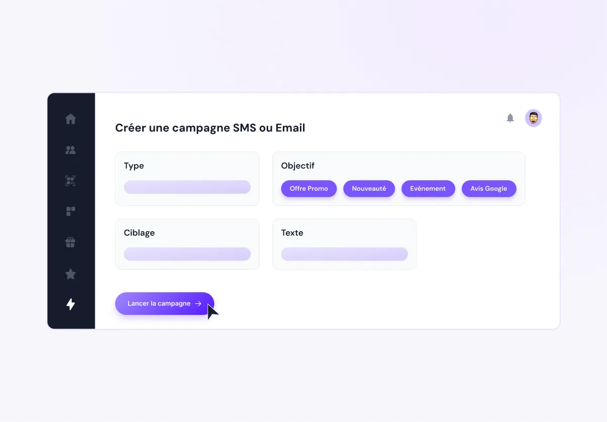 Création d'une campagne SMS dans Up Review