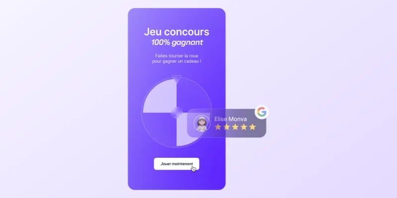 Up Review Google review contest reward wheel on a smartphone with a 5-star Google review