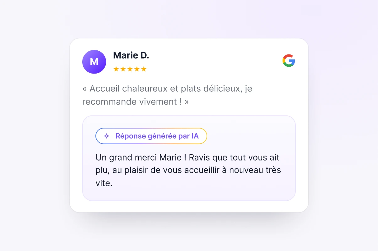AI reply to a Google review in Up Review