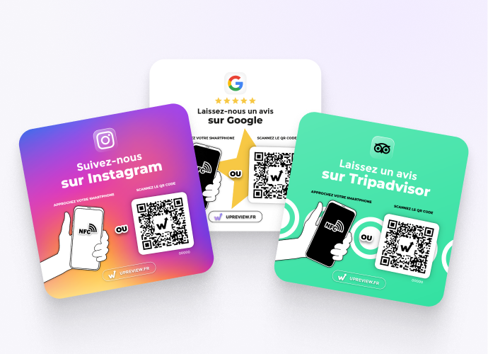 Up Review NFC plate with built-in QR Code