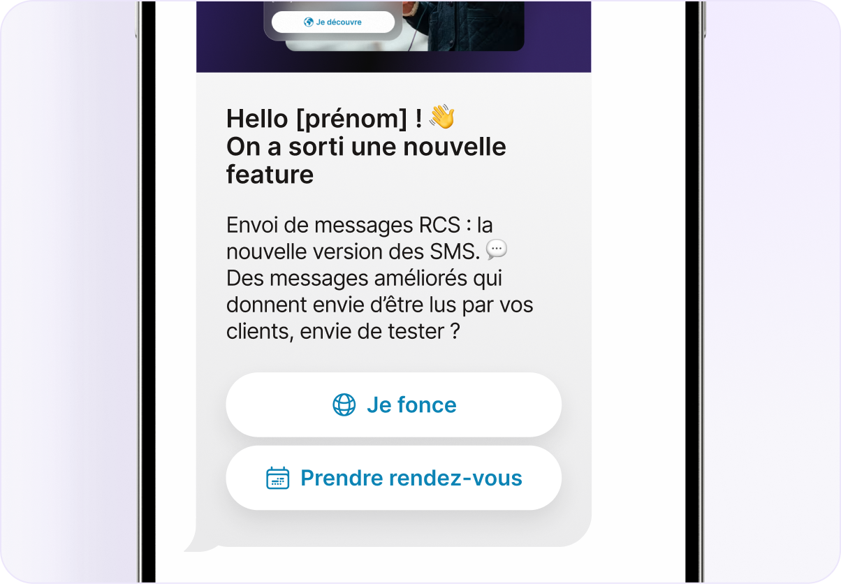 Mockup RCS : message avec boutons d'action