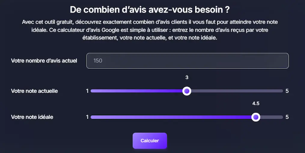 Calculer le nombres d'avis Google 5 étoiles pour avoir la note moyenne 5/5