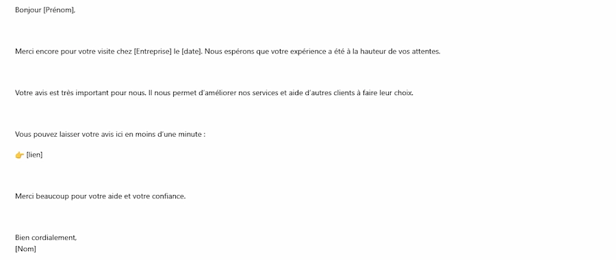 Modèles de demande d’avis clients par Email pour collecte d'avis clients