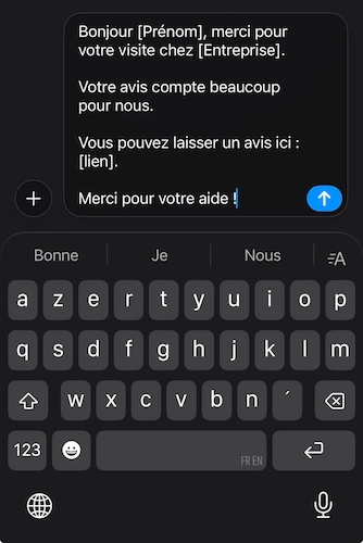 Modèle de SMS pour collecter des avis clients