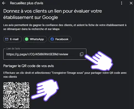 QR code et lien avis Google à copier