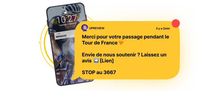 Pub par SMS pour avis Google pour le Tour de France 2025