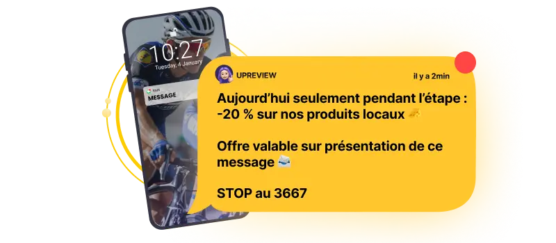 Pub par SMS pour offre ephemere pour le Tour de France 2025