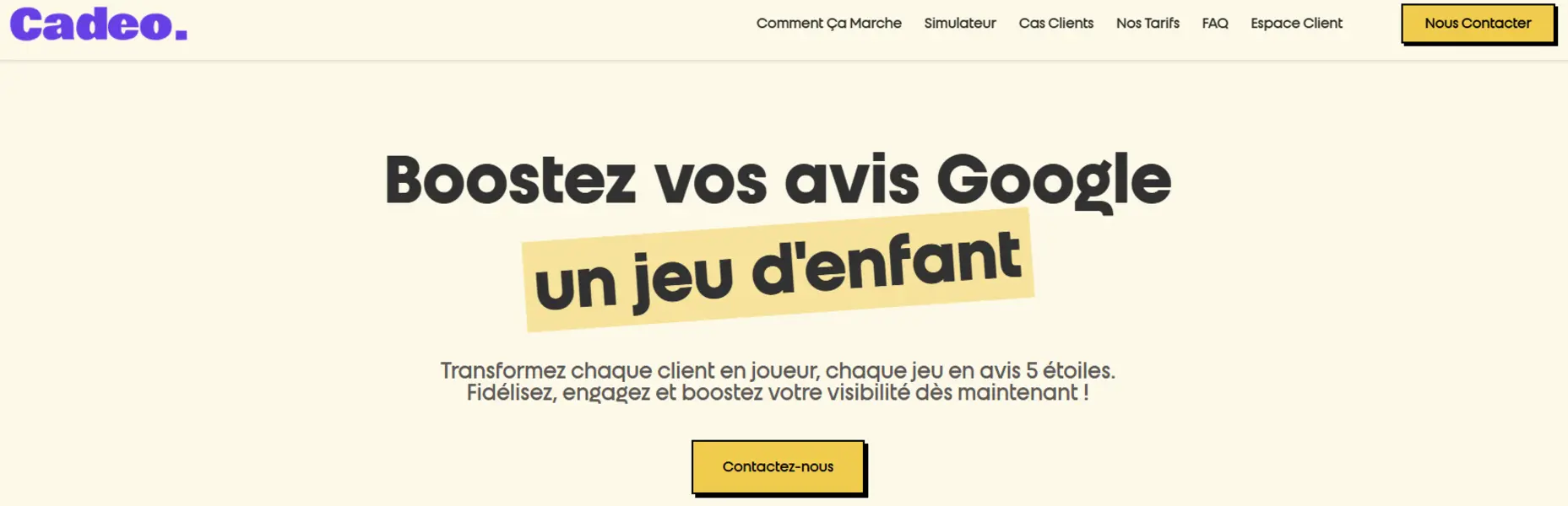 Roue cadeaux pour générer des avis Google Cadeo page d’accueil