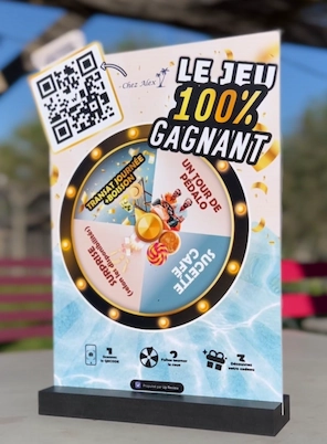 Roue cadeaux jeu concours pour booster avis Google avec la publicité pour restaurant